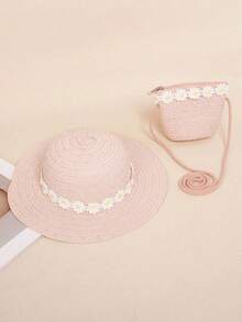 1Set Cute Daisy Straw Hat And Bag Set, Boho Beach Sun Hat With Matching Crossbody Purse For Girls - 1Set - View 7