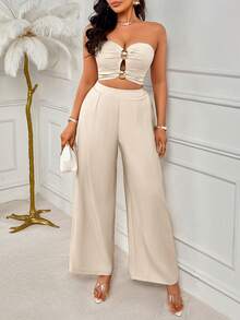 AIJ Amarilo Women's Sexy & Fashionable Sleeveless Jumpsuit With Cutouts And Metal Rings, Suitable For Office Wear In Summer - Apricot - View 1