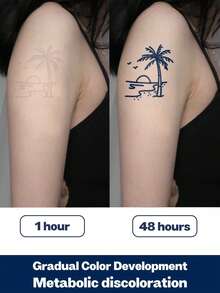 1 pieza Tatuaje temporal de estilo de vacaciones de 7 a 14 días con patrón de palma de coco y ola de océano, adecuado para muñeca, brazo, pierna, cintura, tatuajes de festival, recuerdos de fiesta, resistente al agua - Azul - Ver 5