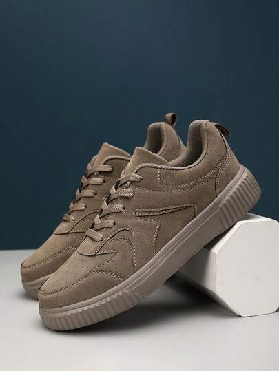 WANWEISI Men's Anti-Slip Embossed Graphic Color Block Lace-Up Sports Shoes, Outdoor Sports Skateboarding Shoes, Casual Hiking Street Style Sneakers, Fashion Versatile Solid Color Patchwork Men Shoes