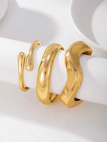 Set de 3 piezas/1 set de pulseras brazalete geométricas anchas de estilo minimalista, elegante y delicado retro, adecuadas para vacaciones, fiestas, citas, uso diario, regalo - Amarillo Oro - Ver 7