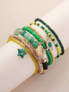7pcs Bohemian Elegant Luxury Fashion Versatile Handmade Beaded, Crystal, Turtle, Starfish, Shell Pendant Elastic Bracelet Set, Suitable For Women Beach, Vacation, Party, Perfect Gift, Everyday Wear - Multicolor - View 11