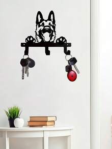 HELLOYOUNG 1 pieza Gancho de pared de metal con diseño de Pastor Alemán - Fácil instalación, soporte negro para llaves y correa para cocina, baño, dormitorio, garaje - Multicolor - Ver 2