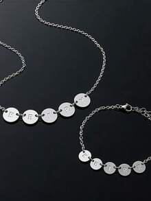 Fashionable, Generous, Cute, Sexy Gold Letter Name Customized Necklace, Stainless Steel Customized Necklace And Bracelet Set, Minimalist Adjustable Necklace And Bracelet, Gift For Family, Lover, Friend, Yourself, Father's Day, Mother's Day, Holiday, Birthday, Anniversary, Wedding, Daily Wear, Party - Silver - View 10