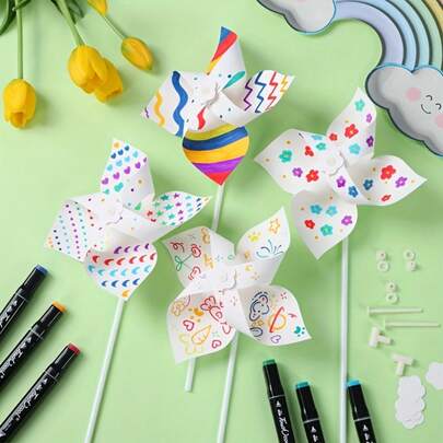 Bộ 10/24 chiếc, Đồ chơi thủ công tự làm bằng giấy trắng cho trẻ em, Bộ dụng cụ làm chong chóng giấy, Trang trí tiệc sinh nhật, Trang trí tiệc mừng em bé sắp chào đời, Trang trí tiệc sinh nhật lần thứ nhất, Đồ dùng tiệc kỷ niệm, Quà tặng nghệ thuật graffiti cho trẻ em, Thích hợp trang trí không gian ngoài trời, Trang trí sân vườn, Quà tặng tiệc tùng, Phụ kiện chụp ảnh cầm tay (Cần lắp ráp)