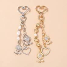 1件女士优雅简约珍珠串珠心形花朵钥匙扣，闪亮水钻向日葵钥匙圈吊坠 - 彩色 - 查看 1