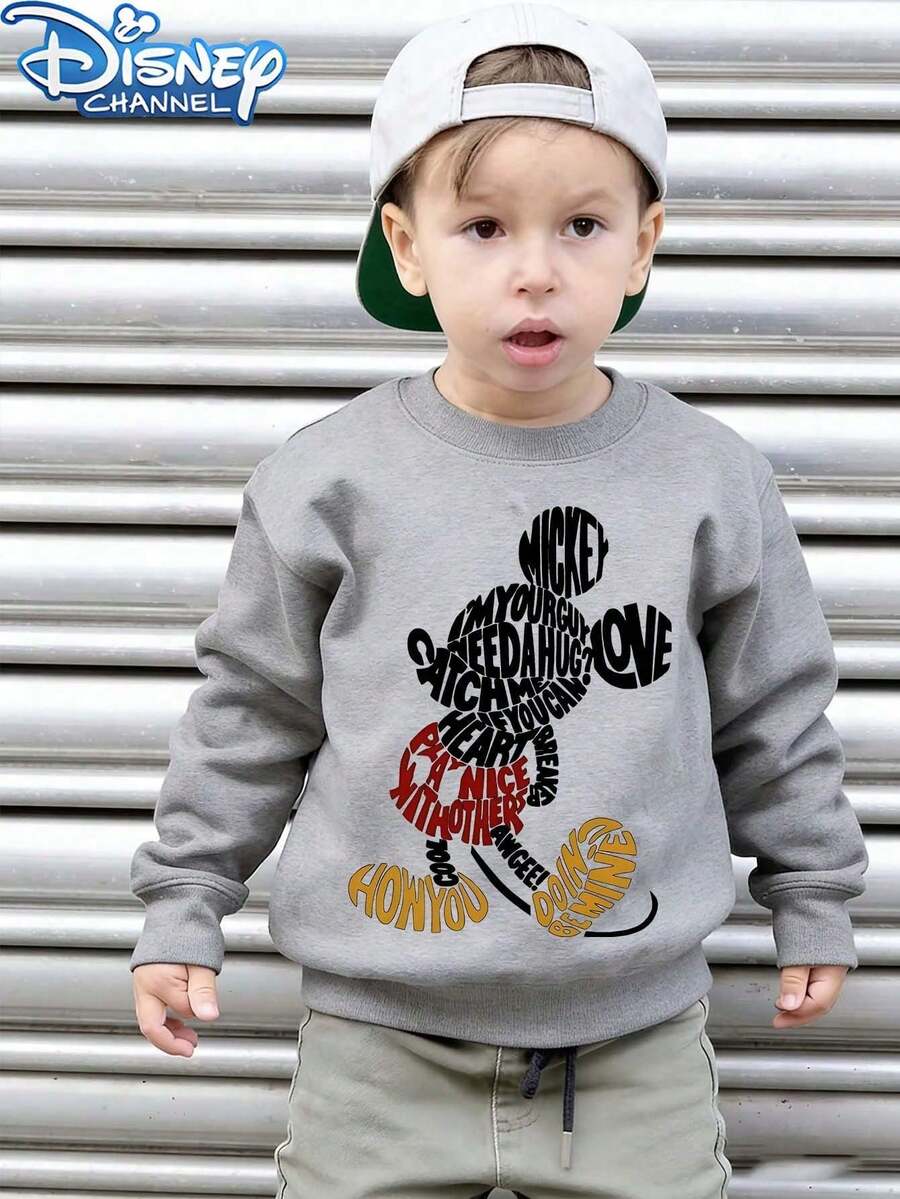 Disney Mickey Mouse Phrase-Filled Silhouette Graphic Gray Unisex Kids' Sweatshirt - Perfect Gift For Mickey Fans, Cozy Casual Wear & Playdates - Grey - View 1