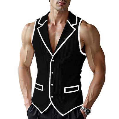 Spring And Autumn New Men's Corduroy Contrast Color Trimmed Collar Vest Performance Costume Vest For Men