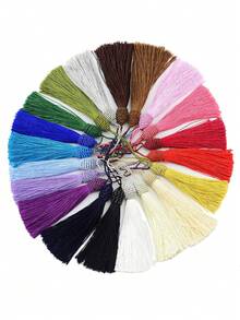 10 chiếc/gói, tua rua bằng lụa polyester dài 14cm, tua rua nhiều màu dùng làm bookmark, phụ kiện trang trí may rèm cửa DIY. - Màu hỗn hợp - Xem 2