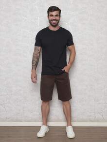 Men's Slim Fit Twill Bermuda Shorts With Lycra - Coffee Brown - View 5
