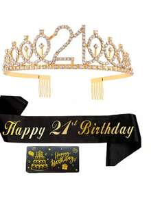 3件套女士生日绶带和皇冠套装，包含生日皇冠、绶带、胸针和贺卡，适合庆祝16岁、18岁、21岁、30岁、40岁、50岁、60岁、70岁、80岁生日。 - 彩色 - 查看 22