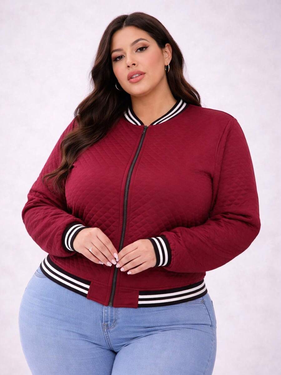 Plus Size Jackets - 酒紅色 - 查看 1