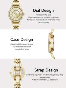 Anne Klein Women's Gold Quartz Bracelet Watch With Gold Hands And Roman Numeral Dial, Luxury Analog Wristwatch With Adjustable Strap - Gold - View 4