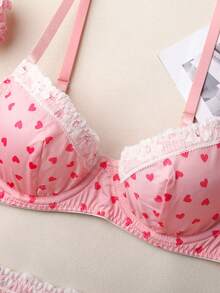 2pcs Women's Sexy Embroidered Mesh Sheer Camisole Bra Set, Suitable For Party And Carnival Wear - Pink - View 5