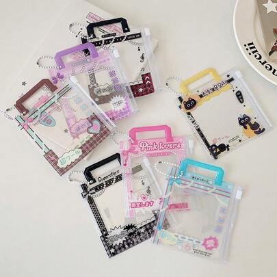 Kawaii Magazine Style Acrylic Photo Card Holder With Handle For Keychain, K-Pop Idol Photo Card Badge, Handbag Shaped Creative Card Case, Student Accessory