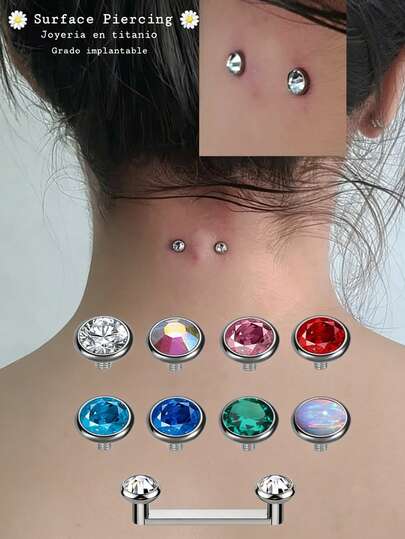 G23 Titanium Flat Staple Surface Barbell Piercing Internally Threaded 14G 5mm Flat Bezel Crystal Top Surface Barbell Size