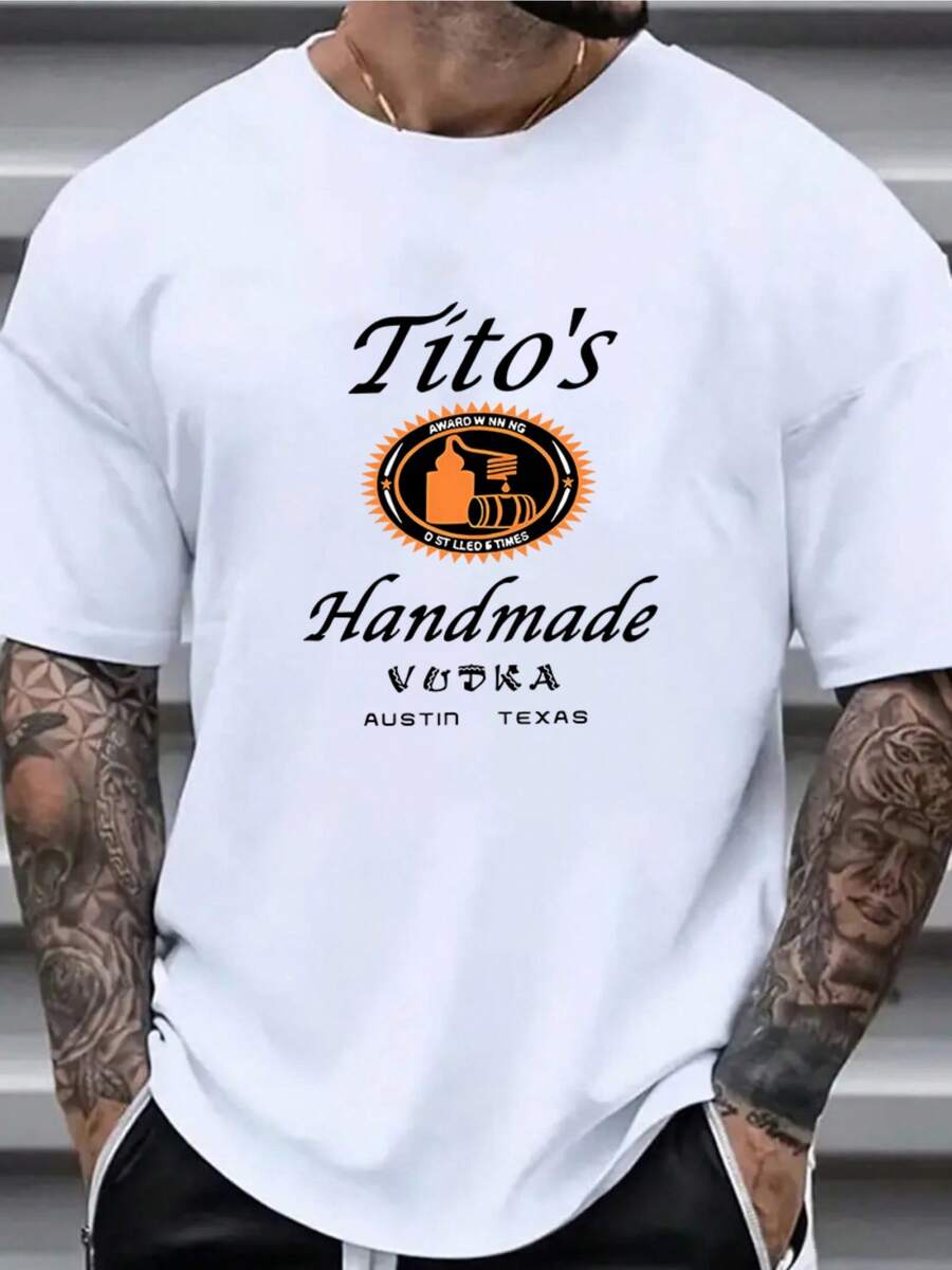 Outdoor Men's T-Shirt, Comfortable And Breathable, Tito's Handmade Vodka Austin Texas T-Shirt, Versatile - White - View 1
