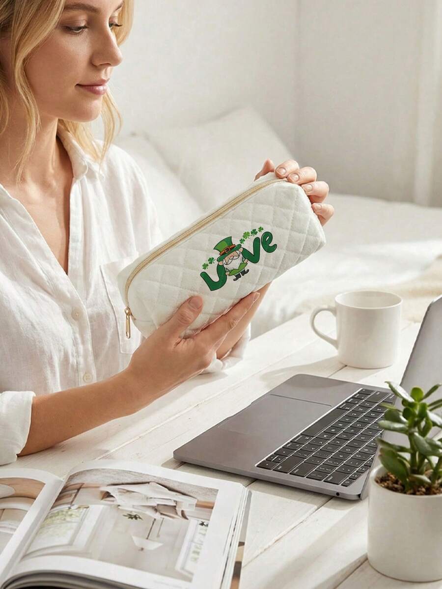 St. Patrick's Letter Pattern Pouch, Lightweight Zipper Cosmetic Bag, Pencil Case, Classic Stationery Pouch, Suitable For School/Students/Back To School Season - Multicolor - View 1