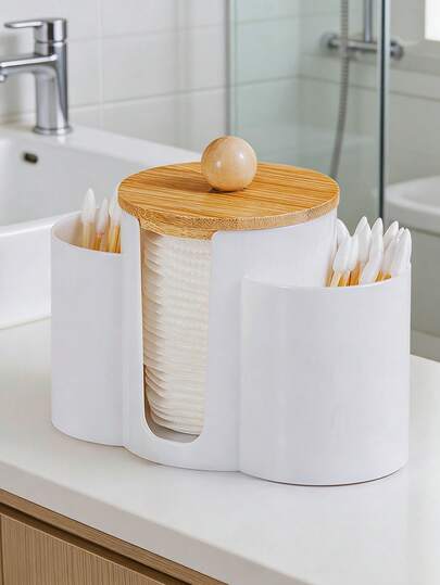 3-In-1 Q-Tip Holder For Bathroom – Premium Vanity Organizer Canister With Dustproof Lid For Swabs, Balls And Pads, Countertop Storage Container