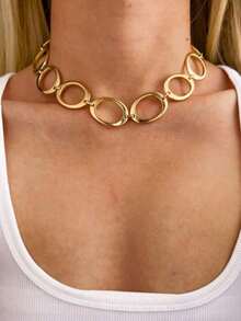 1 pieza Collar asimétrico grueso de estilo bohemio de playa de color dorado mate, adecuado para el uso diario de las mujeres (evitar la exposición prolongada a altas temperaturas, agua de mar, etc.) - Dorado - Ver 3