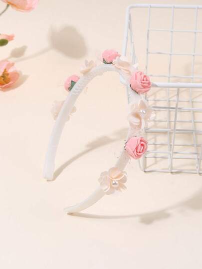 1 pieza Diadema de malla con flor para niñas, diadema elegante con decoración de flores y perlas falsas, estilo princesa para outfits de vacaciones y celebraciones de boda, tocado natural para adolescentes