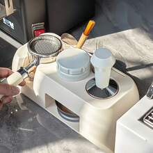 1个黑色/白色多功能意式浓缩咖啡敲粉盒及压粉器支架，适用于51-58毫米的咖啡手柄和滤篮，带防滑底座和咖啡工具收纳架，方便存放咖啡配件。 - 黑色 - 查看 7