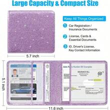 Portadocumentos para Registro e  de Automóvil, Organizador de Guantera de Cuero para Tarjetas y Documentos de Vehículo, Accesorios Esenciales para Compartimento de Auto y Camión, Información Esencial, Tarjetas de Licencia de Conducir, Azul Oscuro - Estilo básico corto + purpurina morada - Ver 6