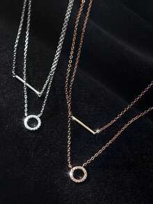 1pc S925 Sterling Silver Minimalist Double-Layer Geometric Necklace, Unique Delicate Choker Necklace, Perfect Gift For Girlfriend/Wife On Valentine's Day Or Birthday - Double-layer Necklace - View 4