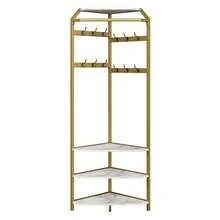 Techigher Garderobenständer, Metall-Eckgarderobe Flurbaum freistehender, Kleiderständer mit beweglichen Haken,und Aufbewahrungsregal für Flur Wohnzimmer Schlafzimmer Büro Flur Eingang - Gold - Übersicht 7