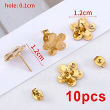 10pcs Cute Flower Shaped Stainless Steel Earring Studs, Gold Embossed Earring Findings With Holes, Suitable For DIY Women Earring Making - 10Pcs - View 9