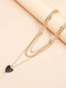 Drip Glaze Symmetric Heart Necklace, Multilayer Necklace For Women - Love - View 5