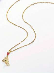 1Pc Christmas Bear Love Heart Pendant Necklace For Women Dainty Festive Holiday Gift Jewelry For Her - Vàng - Xem 2