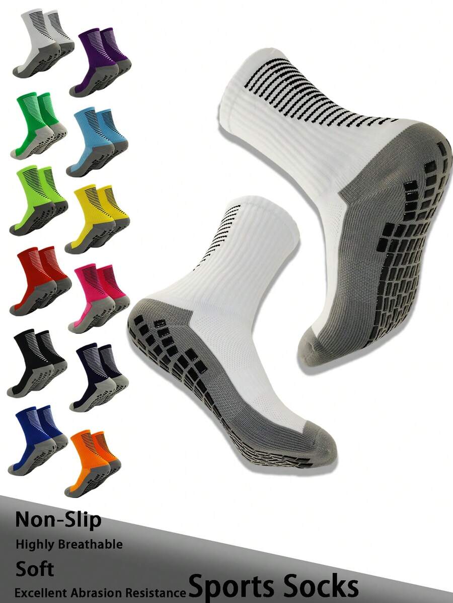 男女通用防滑硅胶足球/运动中筒袜，防滑设计 - 彩色 - 查看 1