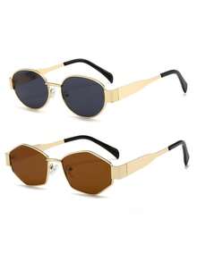 2pcs Retro Bohemian Style Metal Frame Oval Diamond Shaped Fashion Fashion Glasses - Diamond-shaped Golden Tea + Round Golden Gray - View 4