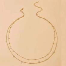 多层串珠性感比基尼，银色/金色肚链，珍珠串珠腰链，水晶流苏可调节比基尼腰带，身体链饰品套装，适合海滩、度假、夜店派对，女士及女孩适用 - 金色 - 查看 2