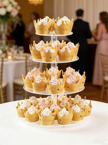 3-6层亚克力透明纸杯蛋糕架，圆形纸杯蛋糕展示架 - 亚克力甜点架，适用于派对、婚礼、生日庆典 - 無色 - 查看 3