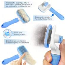 1pc Pet Grooming Brush, Suitable For Dogs & Cats, One-Click Loose Hair Removal, Pet Grooming Tool - Blue - View 4