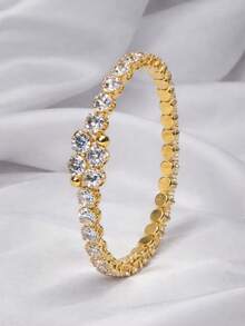 Elegant Luxury Minimalist Adjustable Bracelet With Cubic Zirconia Stones, Sparkly, For Women, Parties, And Gifts. - 黃金和白銀 - 查看 9