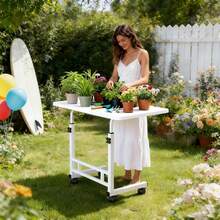 Sturdy Adjustable Height Versatile Garden Workbench | Metal Structure, Spacious Work Surface, Equipped With Lockable Wheels, Ideal For Office, Bedroom, Patio, Gardening, Long-Lasting And Easy To Maintain Design, Plant Stand, Outdoor Garden Table - Xem 12