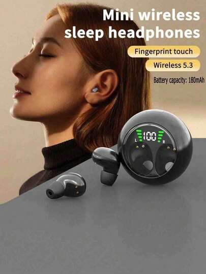小型真无线耳机，运动无线耳机，带充电盒和降噪麦克风的隐形迷你耳塞，低调微型最小巧的隐蔽式无线耳塞，适合工作、睡眠等各种场合，隐形睡眠无线耳机，适合小耳道。