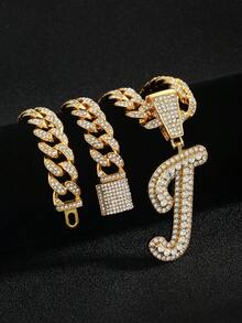 嘻哈风镶钻链，配定制草书字母吊坠，镀金项链，个性化首字母首饰 - 嘻哈字母項鍊 - 查看 19