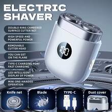 FIBY Electric Beard Shaver For Men, Waterproof, Digital Display, Portable For Outdoor Use, USB Charging, Washable Double-Head Razor Blade - WHITE - View 9