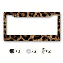 Leopard Print Metal License Plate Frame, New Year Outdoor Car Decoration - Style 1 - View 8