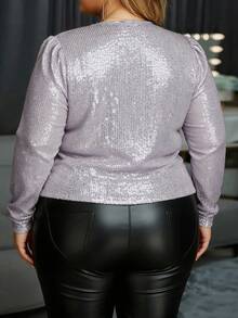 Veste longue à manches longues avec sequins pour femmes grandes tailles, tenue de festival de musique, cardigan à manches longues, Top de soirée - Argent - Voir 2