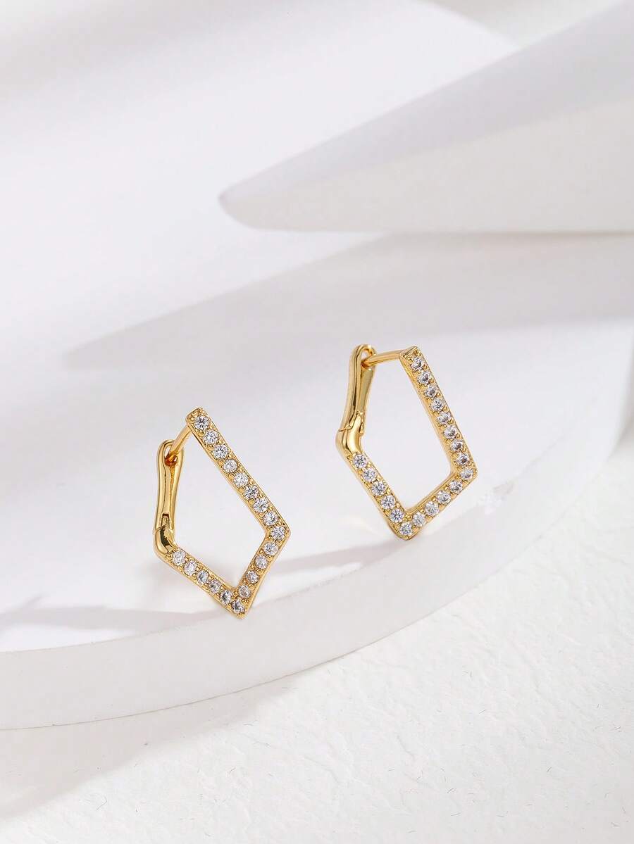 1 Pair Minimalist Versatile Geometric Zirconia Stud Earrings, Elegant Daily Wear Design For Women - Multicolor - View 1