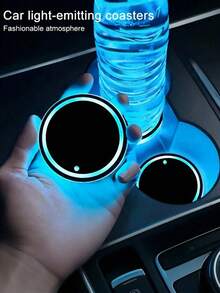 Yogle LED Cup Holder Light, 7 Color Changing, USB Charging, Waterproof Cup Mat, LED Car Interior Atmosphere Decorative Light, Car Accessories - Multicolor - View 1