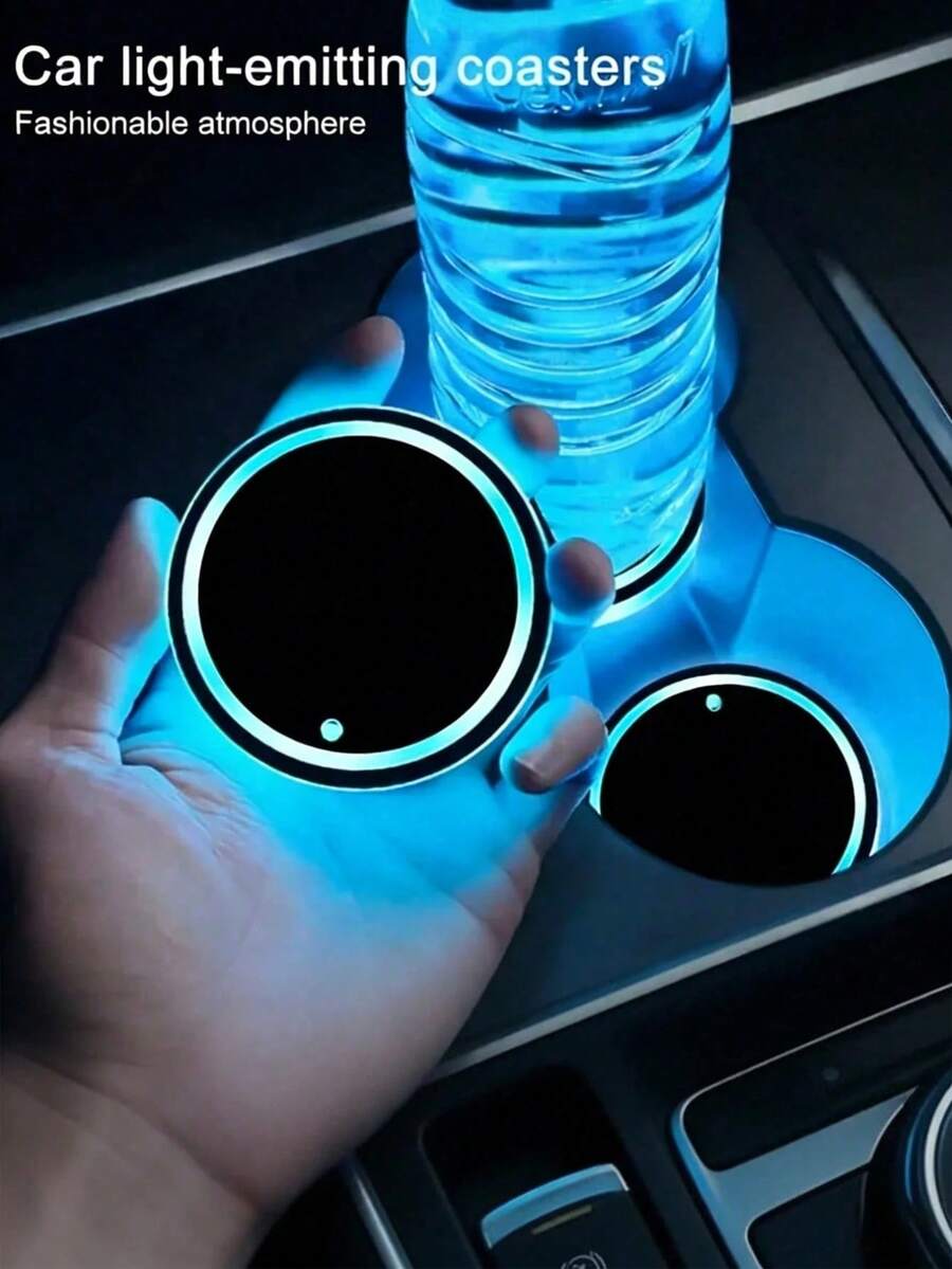 Yogle LED Cup Holder Light, 7 Color Changing, USB Charging, Waterproof Cup Mat, LED Car Interior Atmosphere Decorative Light, Car Accessories - Multicolor - View 1