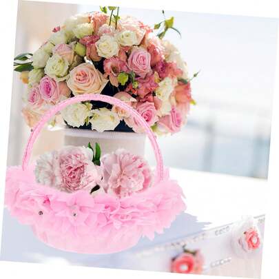 1 pieza Cesta de flores, accesorio de boda, decoración de boda, cesta plegable de pétalos de rosa al por mayor, estilo occidental, adecuada para bodas transfronterizas, cesta de flores de plumas blancas falsas distintiva