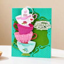 创意茶杯模具，DIY剪贴簿相册和压花模板，贺卡制作工具，卡片纸切割工艺品，礼品卡制作模板模切。 - 銀色 - 查看 2