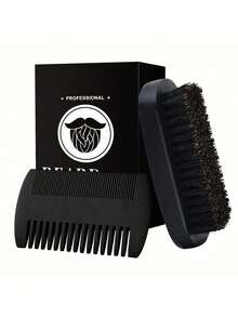 Beard Brush, Beard Comb, Beard Care Grooming Set, Great Gift For Men - Black - View 1